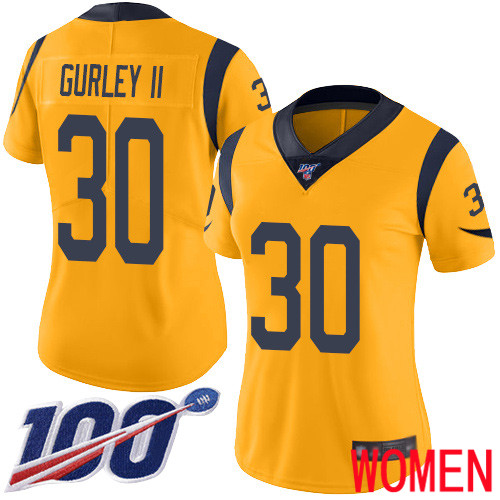 Los Angeles Rams Limited Gold Women Todd Gurley Jersey NFL Football #30 100th Season Rush Vapor Untouchable->women nfl jersey->Women Jersey